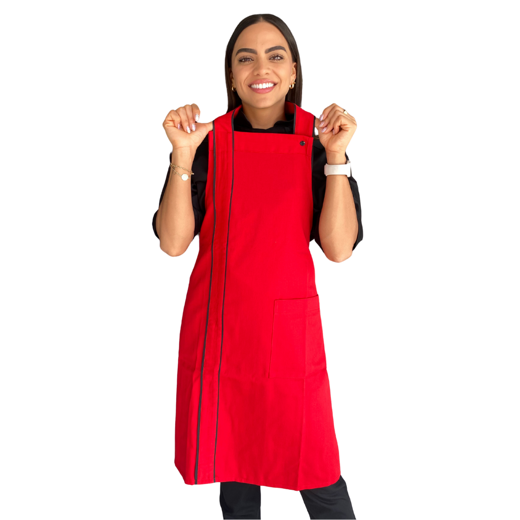 [R92302-660] zittro Mandil delantal chef franja Rojo. R92302-660 UNI
